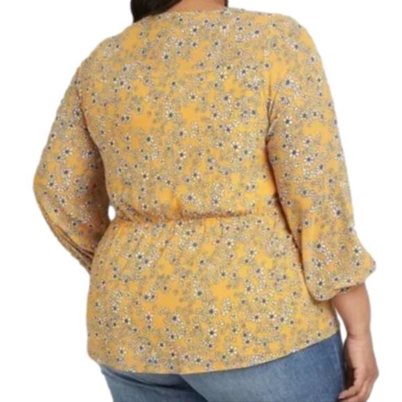 Lane Bryant yellow floral drawstring waist peplum babydoll blouse plus sz‎ 18 2X - Picture 2 of 9